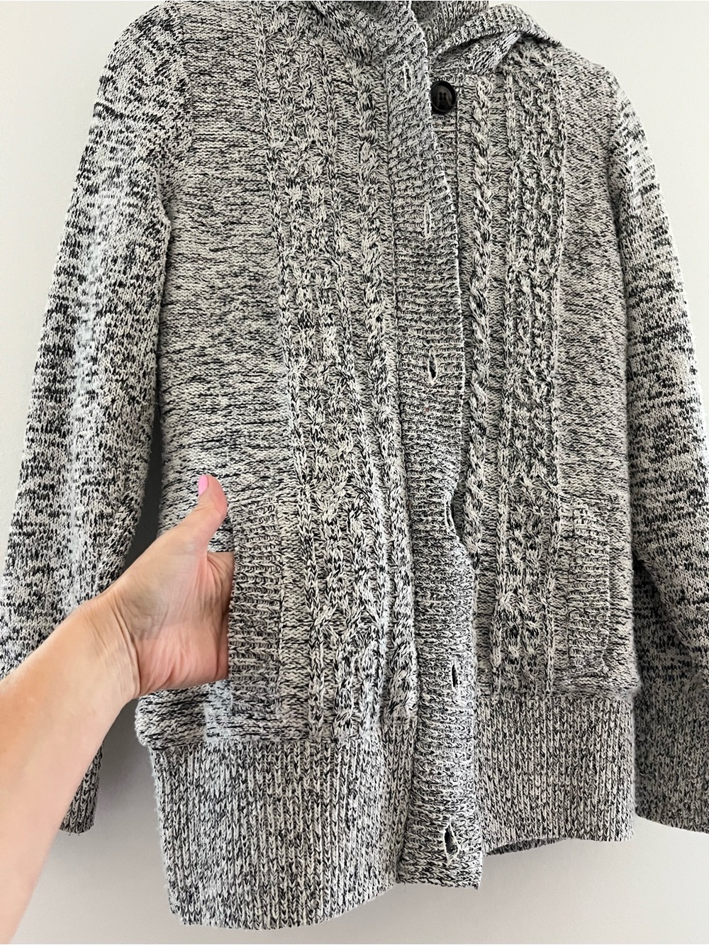 Women's Marled Gray Cable-Knit Hooded Sweater
